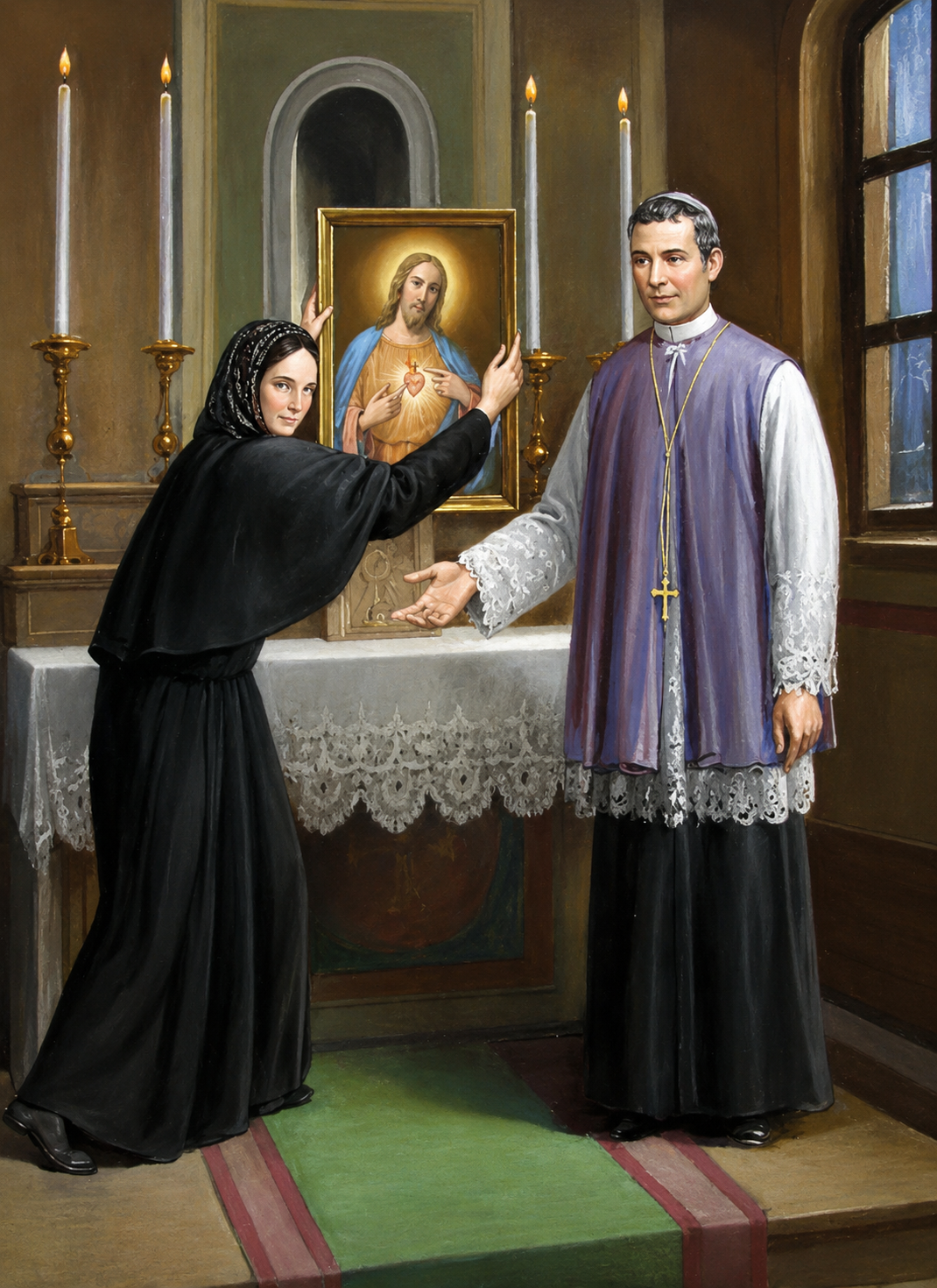 Santa Francisca Cabrini junto ao altar do Sagrado Coração de Jesus